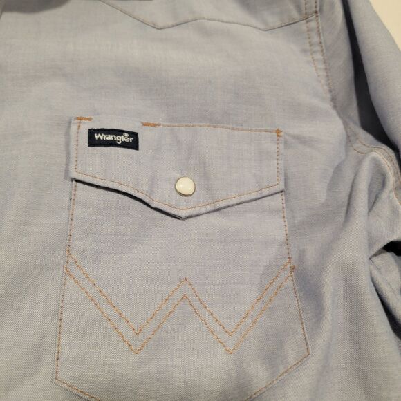 VINTAGE Wrangler Chambray Pearl Snap Button Up Mens Sz XL Western Cowboy Rodeo - Picture 6 of 9